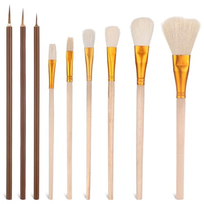 9 Pack Pottery Glaze Brushes Ceramic Brush Set, Glaze Brushes for Pottery, Watercolor Paintbrush for Acrylic Painting, Blending Mop Brushes for Oil Pottery Art Painting