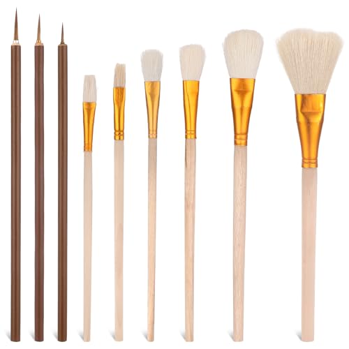 9 Pack Pottery Glaze Brushes Ceramic Brush Set, Glaze Brushes for Pottery, Watercolor Paintbrush for Acrylic Painting, Blending Mop Brushes for Oil Pottery Art Painting