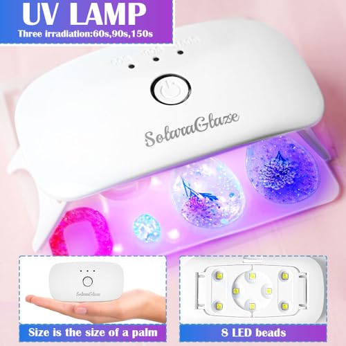 SolaraGlaze UV Resin Jewelry Making Kit with UV Lamp and Casting Tools 360g Crystal Clear&Low Odor DIY Jewelry Making Resin Kits, Resin Starter Kit for Keychain, Hair Clip and Earring