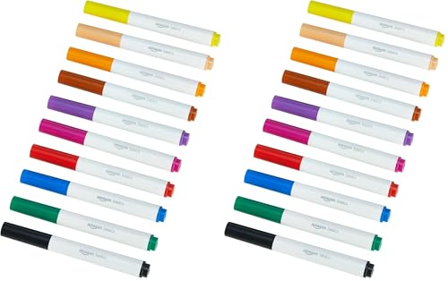 Amazon Basics Colored Washable Markers for Coloring and Drawing, Broad Line, Multicolored, 20-Pack - size: 1 Count (Pack of 20), style: Broad Line
