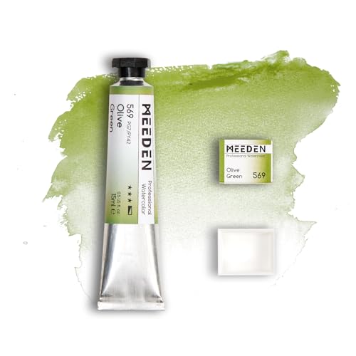 MEEDEN Professional Artist Watercolor Paint: Olive Green - 15ml/0.5oz Water Color Tube, Semi-Moist Pigment Half Pan and Empty Matching Half Pan for Artists Pros - color: Olive Green