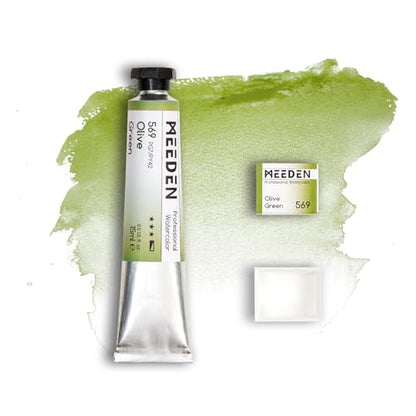 MEEDEN Professional Artist Watercolor Paint: Olive Green - 15ml/0.5oz Water Color Tube, Semi-Moist Pigment Half Pan and Empty Matching Half Pan for Artists Pros - color: Olive Green