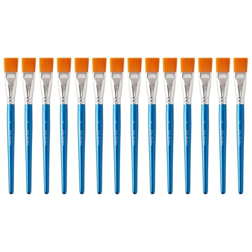 14 Pcs 1 Inch Flat Paint Brushes - Synthetic Nylon Hair Artist Brushes Bulk for Acrylic, Oil, Watercolor - Wooden Handle Professional Painting Brushes for Canvas, Detail Work, Base Coating & Crafts - size: 14 Pcs
