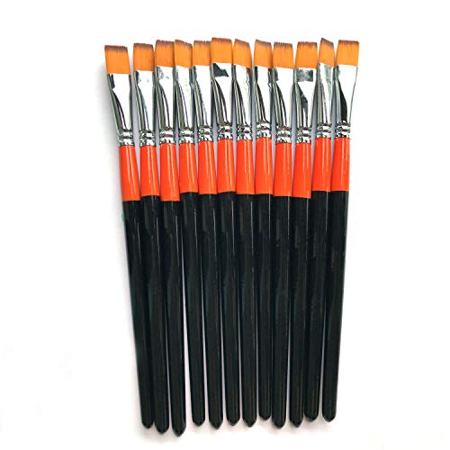 1/2 Inch Flat Bright Paint Brush, Pack of 12, Premium Quality Synthetic Hair for Acrylic Watercolor Oil Gouache Painting by Students, Professionals and Artists - size: 0.5 Inch Flat (12 PCS)