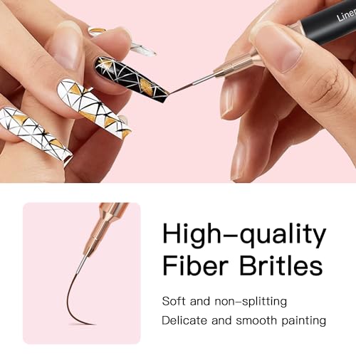 Komall Metallic Nail Art Brushes, 5Pcs Liner Brush Set, UV Gel Polish Painting Art Design Pen for Long Lines, Thin Details, Fine Drawing Sizes 4/8/12/20/25mm(Black) - color: Black