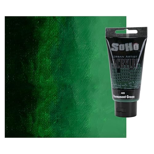 Soho Urban Artist Heavy Body Acrylic Paint - 75 ml Tube - Permanent Green - Thick, Rich Color, Excellent Coverage, Professional Quality - Artists Acrylic Paint - color: Permanent Green, size: 2.54 Fl Oz (Pack of 1)