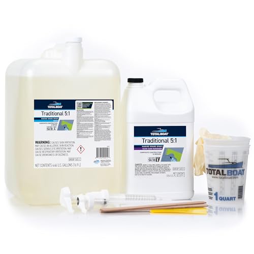 TotalBoat 5:1 Marine Epoxy Resin Kit for Bonding, Filleting, Coating, and Laminating - Use for Fiberglass, Wood, Carbon Fiber, Boat Building, Repairs, Woodworking (4.5 Gallon, Slow Hardener, Pumps) - size: 4.5 Gallons, style: Slow