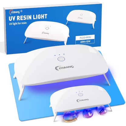 OSBANG 2 Pack UV Light for Resin, Large Size Foldable UV Resin Lamp and Mini Portable Light, Fast Curing and Light Weight UV Lamp, Resin Kits for Jewelry Making, DIY Craft - size: UV Resin Light Kit Pro