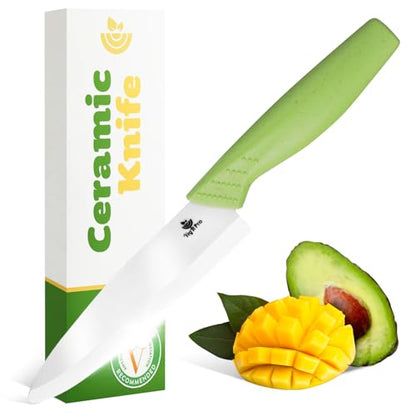 Durable Ceramic Knife for Chopping Vegetables & Fruits, 4” Non-Reactive and Professional Ceramic Chef Knife for Clean Cutting, Rust-Proof Sharp Blade with Ergonomic Handle, Gift-Ready Kitchen Knives - style: 4 inch