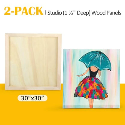 2 Pack Unfinished Wooden Canvas Panels, 30x30 Gallery Birch Wood Panels Kit, 1 1/2" Deep Art Cradle Boards for Acrylic Painting, Pouring and Burning - size: 30*30 2 Pack