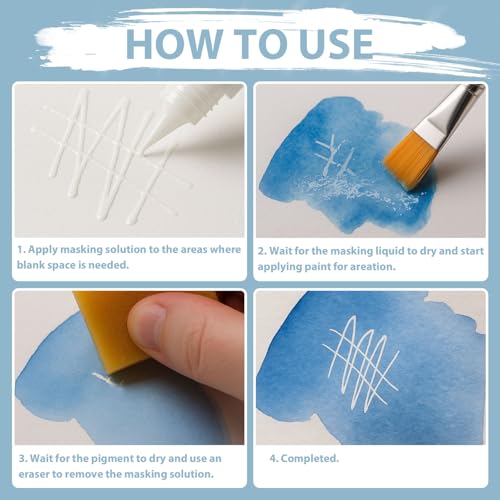 Blue Masking Fluid for Watercolor Painting 30ml, Fast-Drying, Easy Peel, Prevent Staining, Reserve Paper Highlights - color: Blue