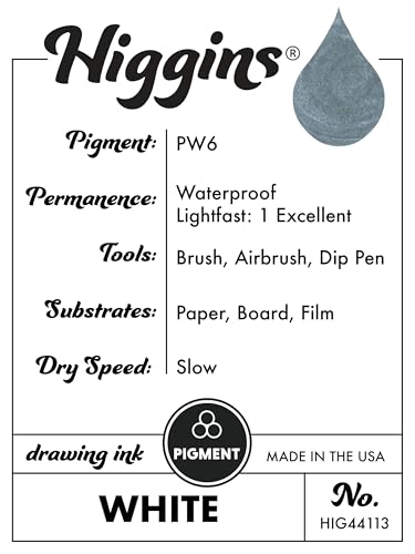 Higgins White Pigmented Drawing Ink - for Artists and Students - 1 oz. Glass Bottle (HIG44113) - color: White