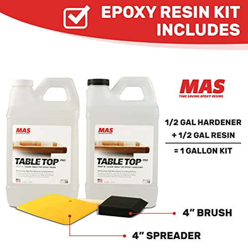MAS Epoxies Table Top Pro Epoxy Kit, 1-Gallon, (0.5-Gal Part A + 0.5-Gal Part B) Crystal Clear Resin Casting for DIY Arts, Crafts, Countertops, Wood Tables, Tabletops, Bar Tops - size: 1 Gallon
