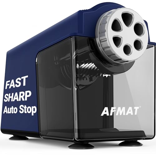 AFMAT Electric Pencil Sharpener Heavy Duty, 6-Hole Classroom Pencil Sharpener for 6-11mm Pencils, Auto Stop Pencil Sharpeners Plug in, 10000 Sharpenings, Save Colored Pencils PSX4 - color: Blue