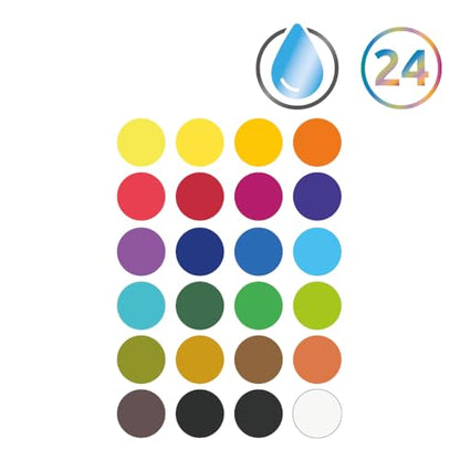 Derwent Watercolour Paint Pan 24 Set, Set of 24, Half Pan Size, Water-Soluble, Ideal for Painting, Professional Quality, Travel Size, 2306324