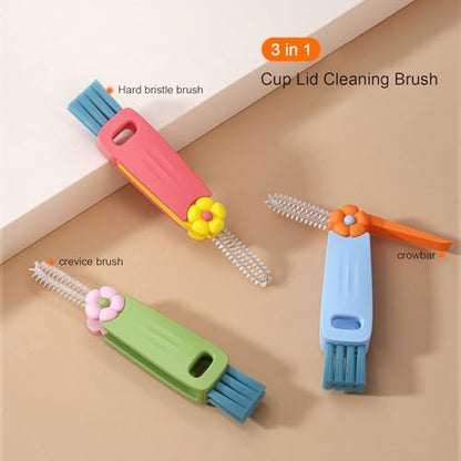 4 in 1 Cup Lid Cleaning Brush, 3 in 1 Bottle Brush, Cup Crevice Cleaning Tools, Easy to Clean and Storage, ABS+Silicone Cup Lid Gap Cleaner, Portable Multifunctional Bottle Cleaning Brush (3Pcs) - color: Orange