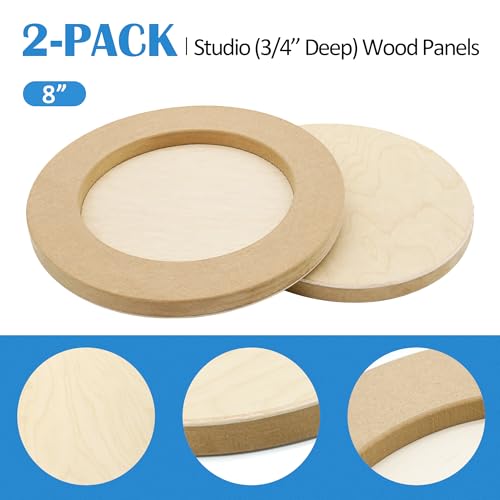 Falling in Art Unfinished Round Birch Wood Canvas Panels Kit, 2 Pack of 8’’ Studio 3/4’’ Deep Cradle Boards for Pouring Art, Crafts, Painting, and More - size: 8' round 2 Pack