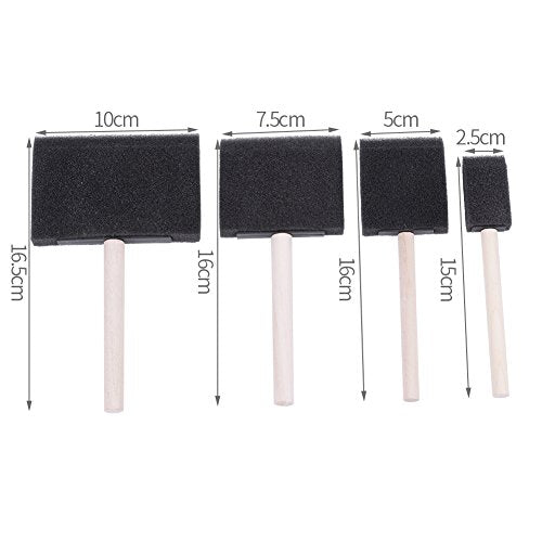 4Pcs Painting Sponge Brushes Foam Brush Set Painting Cleaning Tool Assorted Sized Brushes Drawing Cleaning Brush with Wooden Handle for Painting Dust Cleaning