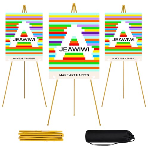 JEAWIWI 3PCS Golden Easel Stand for Wedding Sign Stand, 66 Inch Adjustable Metal Easels for Display, Portable Folding Easel for Wedding, Display Show, Arts, Poster with Portable Bags - color: Gold, size: 3 PCS