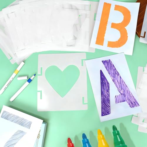 7 Inch 42 Pcs Reusable Letter Number Symbol Stencils, Plastic Painting Templates for Wood Wall Fabric Rock Chalkboard Signage School Door Porch DIY Art Craft Decoration Projects - size: 7 inch（White）