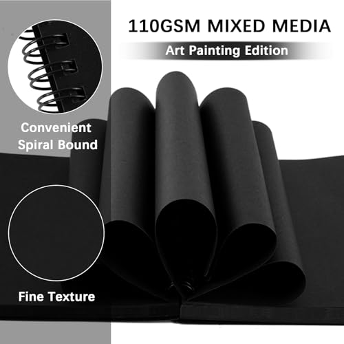5" x 7" Premium Black Paper Mixed Media Sketchbook,Small Travel Spiral Bound Black Journal Notebook,70 Sheets 110gsm Acid-Free Drawing Paper,Art Supplies for Adults Beginners Artists.Black - color: 1-black paper