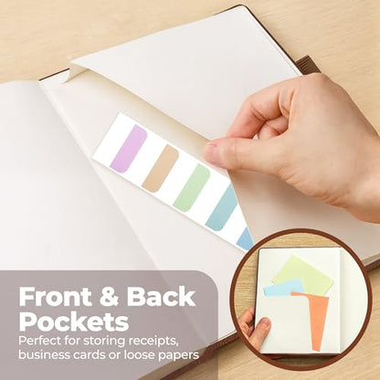 Classic Lined Journal Notebook 8.5x11" A4 Hardcover Leather - Brown - 200 Pages College Ruled Large with Sticky Tabs, Pockets, and Pen Loop for Writing and Journaling - Big Hardback Men and Women - color: Brown, size: A4 200 Pages
