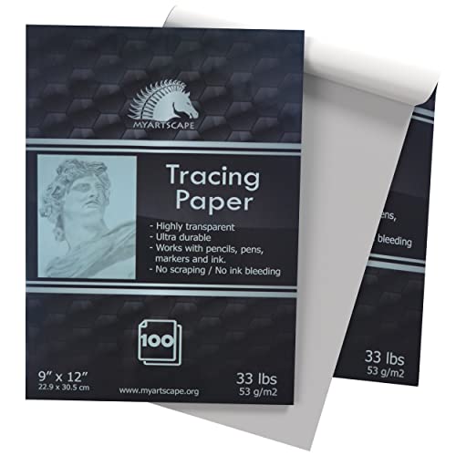 MyArtscape Tracing Paper Pad - 33lb - 9" x 12" - 100 Transparent Sheets - Artist Quality - High Transparency - Professional Art Supplies