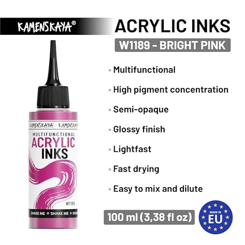 KAMENSKAYA Acrylic Inks for Artists - Bright Pink Acrylic Ink, 3.38 Fl Oz (100 ml) - color: Bright Pink