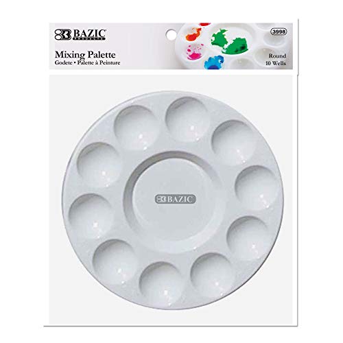 BAZIC Products Round Paint Mixing Palette, 10 Wells | 10 wells that keeps colors sorted while you paint - color: Round-10 Wells, size: 1-Pack