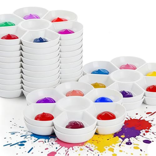 15 Pack Round Paint Palettes, 6.7''Paint Tray Palettes with 7 Wells, White Plastic Paint Mixing Tray Watercolor Painting Dish for Oil DIY Art Gouache, Easy to Clean