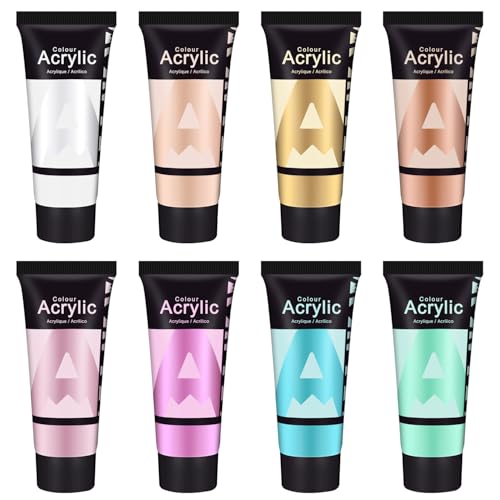 AUREUO Metallic Acrylic Paint Set - 8 Pearlescent Colors 0.71 Fl Oz / 21ml Tubes Shinning Art Paints for Crafts Decor Rich Pigments Non-toxic Painting Supplies for Artists - color: 8 Pearlescent Colors, size: 0.71 Fl Oz (Pack of 8)