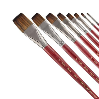 Creative Mark Staccato Artist Paintbrush - Bright Set of 8 - Synthetic Long Handled Brushes for Acrylic Paints, Handmade and Full Bodied with Springy Response