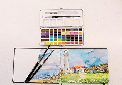 EG Liberty 50 Color Solid Watercolor Paint Set, Professional Artist Watercolors, Metal Tin Kit with Brushes and Mixing Palette