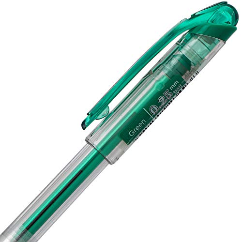 Pentel Arts Slicci 0.25 mm Extra Fine Gel Pen, Green Ink, Box of 12 (BG202-D) - color: Green, size: 12 Count (Pack of 1), style: 0.25mm