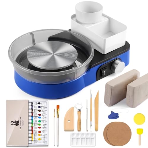 Pottery Wheel for Kids and Beginners - Complete Pottery Set with 6" Turntable with Two-Way Rotation, 2.2lb Clay, Art Supplies Sculpting Tools, Craft Gifts for Kids - color: blue