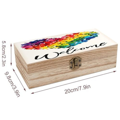 Peace And Love Pride Rainbow Jewelry Box Wooden Rustic Multi-Purpose Organizer with Front Clasp for Jewelry, Crafts, Accessories & Small Items - color: style-7