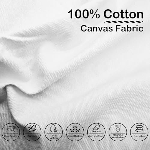 Cotton Canvas Fabric by The Yard: 10oz Duck Fabric 59 x 36 Inch for Sewing, Arts, Crafts, Embroidery, Handmade Decor - 1 Yard Long 60" Wide(White)