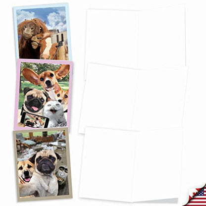 Best Card Co 10 Adorable Note Cards Blank (4 x 5.12 Inch) Wildlife and Animal Cards, Assorted Boxed Set Animal Selfies for Animal Lovers M2373OCB-NB - style: Animal Selfies