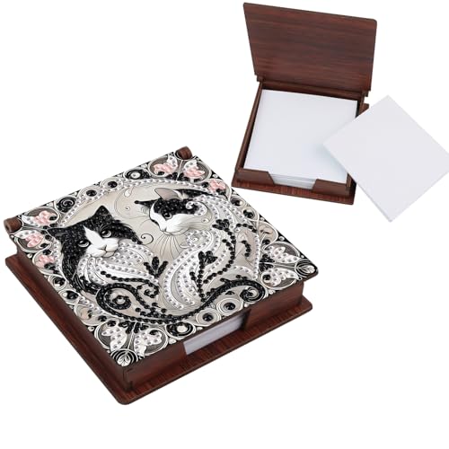 Diamond Painting Kit memo Box, Diamonds Art DIY cat Patterns Sticky Note Box Special Shape Drill, with 160 Sticky Note, Ideal for Home Office Supplies, Handicrafts, Holiday Gifts - color: cat