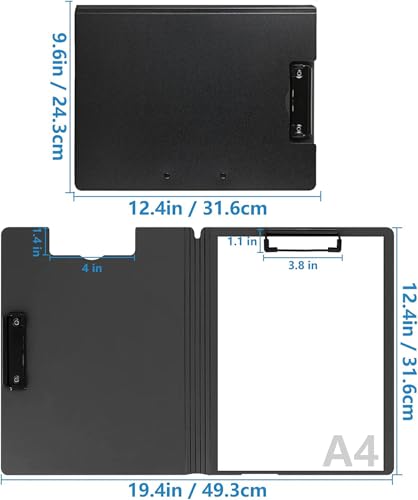 2 Pack Foldable Clipboards, A4 Office Clipboard Folder with Double Metal Clips, 360 Degree Foldable Binder Clipboard with Pen Holder, File Cover Work Folder Clipboards, Black - style: 2Pack- Black