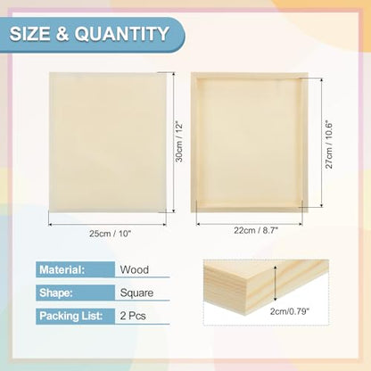 MECCANIXITY 2 Pack Wood Canvas Boards, 10x12 Inch Art Canvases Square Unfinished Wood Panel for Painting, Crafts, DIY Projects, Pouring Art - size: 10x12 Inch