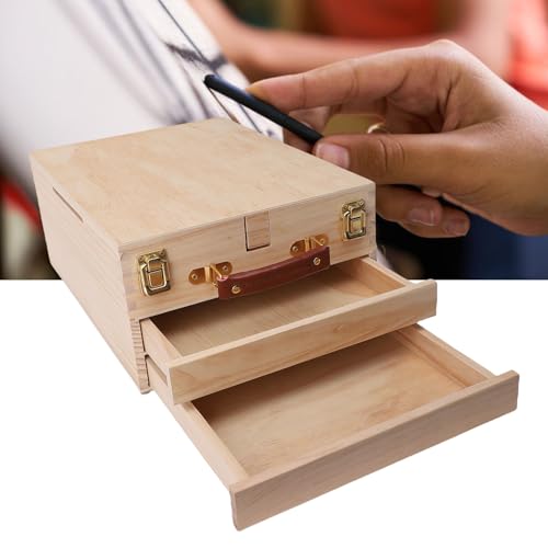 Adjustable Wooden Pochade Box Easel with Storage Drawers for Art Painting, Sketching, Portable Table Easel for Artists and Students
