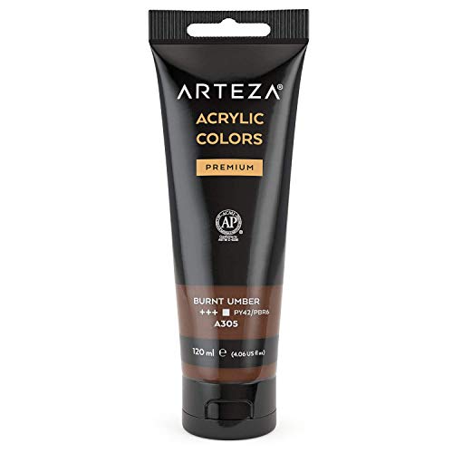 ARTEZA Acrylic Paint, Burnt Umber Color, (120 ml Pouch, Tube), Rich Pigment, Non Fading, Single Color Paint for Artists & Hobby Painters - color: Burnt Umber A108, size: 4.06 Fl Oz (Pack of 1)