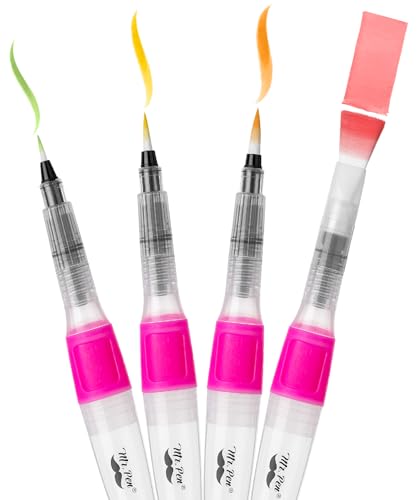 Mr. Pen- Watercolor Brush Pens, 4 pcs, 3 x Point Tips and Flat Tips Styles | Large, Nylon Bristles, Refillable Watercolor Pens for Acrylic, Gouache, Crayons, Ideal for Artists, Drawing, Sketching