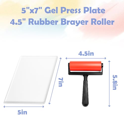 Gel Printing Pad with Brush - Reusable Gel Plate for Monoprinting, Stamping & Texture Art, Includes Mini Roller Brush - Non-Toxic Art Tool for Beginners, Artists & Therapy (Size: 5 * 7inch)