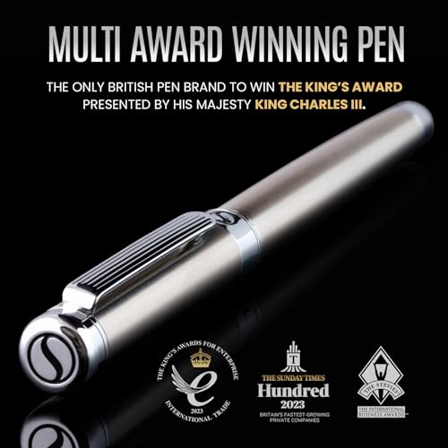 Scriveiner Stainless Steel Fountain Pen - Stunning Luxury Pen with Steel Finish, Schmidt Steel Nib (Medium), Pen Gift Set for Men & Women, Professional, Executive Office, Nice Designer Pens - color: 13. Stainless Steel with Chrome, style: Medium Nib