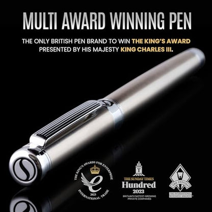 Scriveiner Stainless Steel Fountain Pen - Stunning Luxury Pen with Steel Finish, Schmidt Steel Nib (Fine), Best Pen Gift Set for Men & Women, Professional, Executive Office, Nice Designer Pens - color: 13. Stainless Steel with Chrome, style: Fine Nib