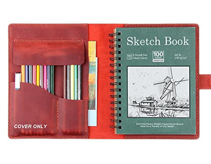 Robrasim Handmade Leather Sketchbook Cover, Leather Artist Sketch Pad Cover for 5.5" x 8.5" Sketchbook, Drawing Book and Pencil Case, Journal Notebook Portfolio, Artis Gifts-Wine - color: Wine