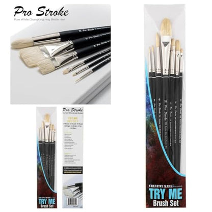 Creative Mark Pro Stroke Premium White Chungking Hog Bristle Artist Paint Brush - Try-Me Set of 7 - Natural Bristle Brush w/Great Control Suitable for Oils, Watercolors, Acrylics, Alkyds, Caseins