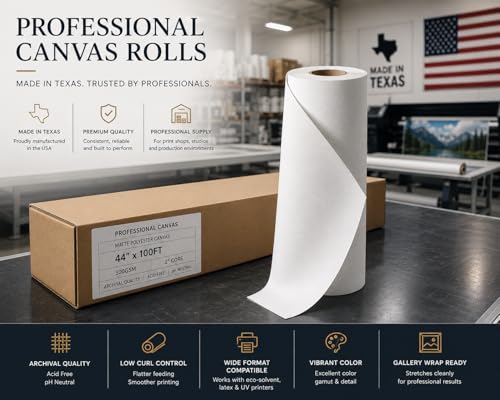 60" x 100ft Glossy Polyester Canvas Roll, 300gsm Professional Wide Format Inkjet Canvas for Eco Solvent, Latex & UV Printing, Giclée Photo & Gallery Wrap - size: Polyester Solvent ECO-Glossy 60"x100'